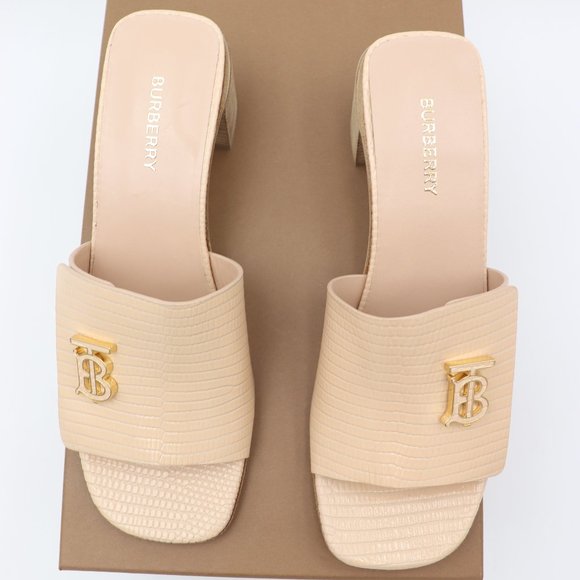 NIB Burberry Winnie Lizard Embossed Nude Leather Mule Slide Sandals - Picture 3 of 12